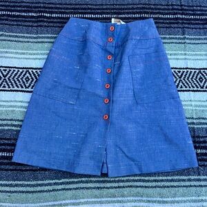 Vintage 60s/70s chambray denim midi skirt with orange buttons by Montgomery ward